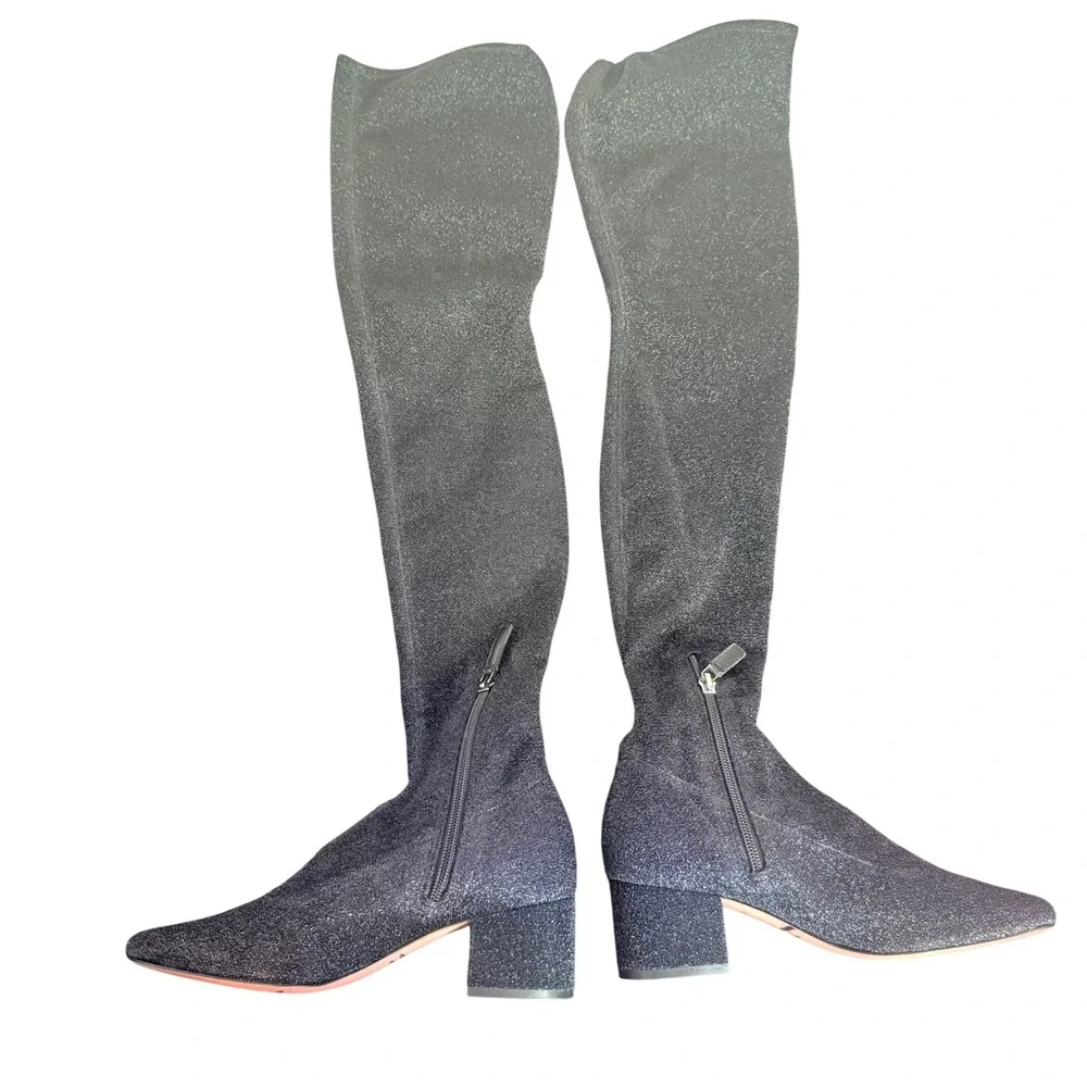Kate Spade Thigh High Sock Boots Black Sparkle Size 6.5 London Lurex Glitter‎